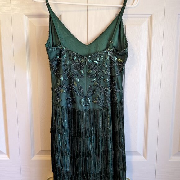 NWT 12th TRIBE Embroidered Mini Dress Small Green Sequins Fringe Flapper Tank - Picture 9 of 14